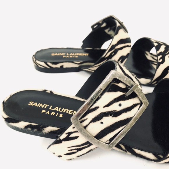 Saint Laurent Oak Zebra Calf-hair Buckle Squared Toe Sandal - Picture 5 of 10